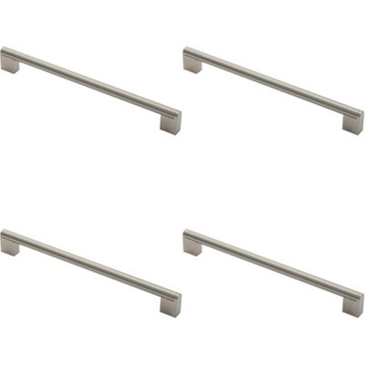 4x Round Bar Pull Handle 296 x 14mm 256mm Fixing Centres Satin Nickel & Steel