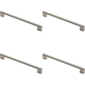 4x Round Bar Pull Handle 296 x 14mm 256mm Fixing Centres Satin Nickel & Steel