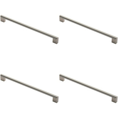 4x Round Bar Pull Handle 360 x 14mm 320mm Fixing Centres Satin Nickel & Steel