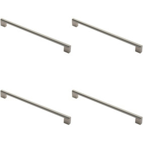 4x Round Bar Pull Handle 360 x 14mm 320mm Fixing Centres Satin Nickel & Steel