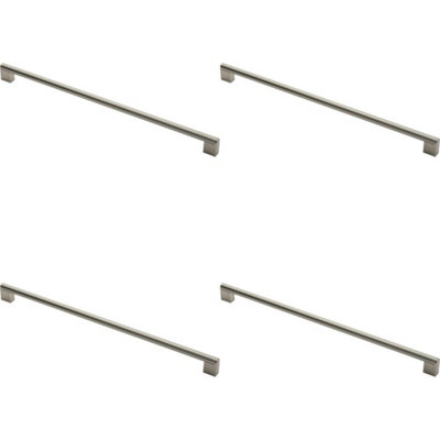 4x Round Bar Pull Handle 488 x 14mm 448mm Fixing Centres Satin Nickel & Steel