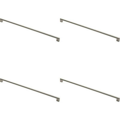 4x Round Bar Pull Handle 648 x 14mm 608mm Fixing Centres Satin Nickel & Steel