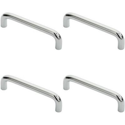 4x Round D Bar Cabinet Pull Handle 106 x 10mm 96mm Fixing Centres Chrome
