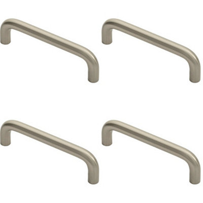 4x Round D Bar Cabinet Pull Handle 106 x 10mm 96mm Fixing Centres Satin Nickel
