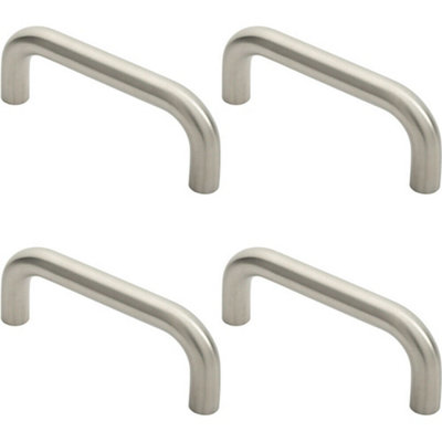 4x Round D Bar Pull Handle 169 x 19mm 150mm Fixing Centres Satin Stainless Steel