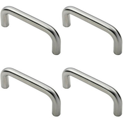 4x Round D Bar Pull Handle 169 x 19mm 150mm Fixing Centres Satin Steel