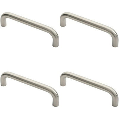 4x Round D Bar Pull Handle 22mm Dia 225mm Fixing Centres Satin Stainless Steel