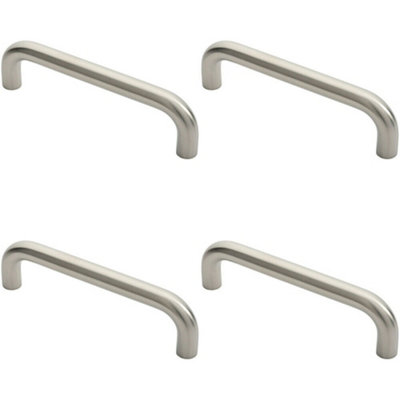 4x Round D Bar Pull Handle 22mm Dia 225mm Fixing Centres Satin Stainless Steel