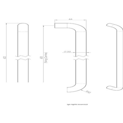 4x Round D Bar Pull Handle 22mm Dia 600mm Fixing Centres Satin Stainless Steel