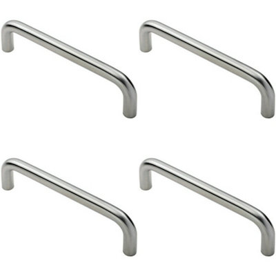 4x Round D Bar Pull Handle 244 19mm 225mm Fixing Centres Satin Steel