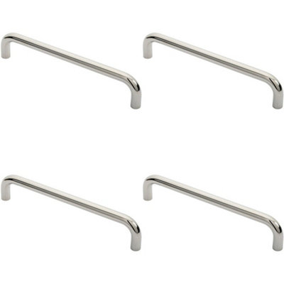 4x Round D Bar Pull Handle 319 x 19mm 300mm Fixing Centres Bright Steel