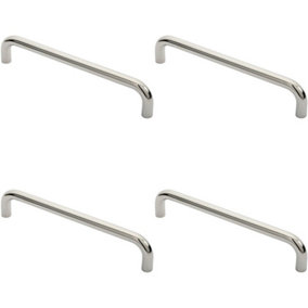 4x Round D Bar Pull Handle 319 x 19mm 300mm Fixing Centres Bright Steel
