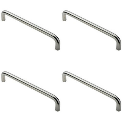 4x Round D Bar Pull Handle 319 x 19mm 300mm Fixing Centres Satin Steel