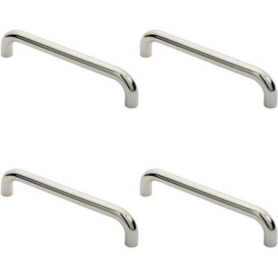 4x Round D Bar Pull Handle 325 x 25mm 300mm Fixing Centres Bright Steel