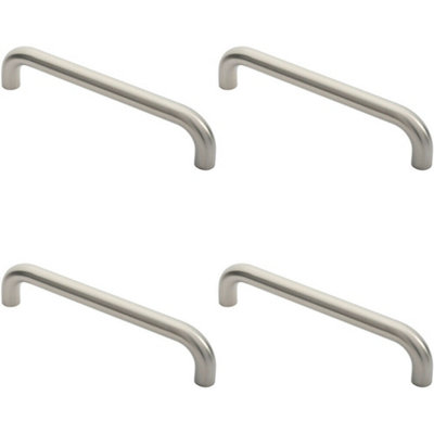 4x Round D Bar Pull Handle 325 x 25mm 300mm Fixing Centres Satin Steel