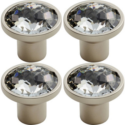 4x Round Faceted Crystal Cupboard Door Knob 34mm Diameter Satin Nickel Price Comparisons | Compare The Build