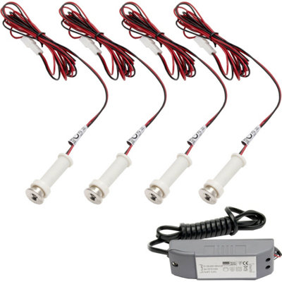 4x Round LED Plinth Light Kit with Warm White Spotlights for Kitchen and Bathroom