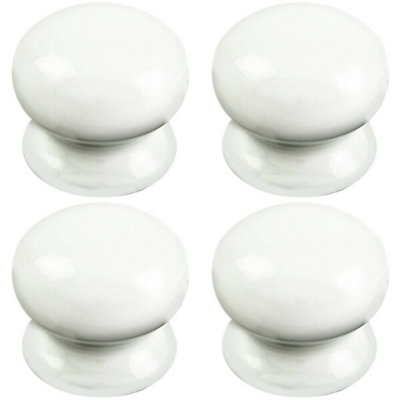 4x Round Porcelain Cupboard Door Knob 30mm Diameter White Antique Cabinet Handle