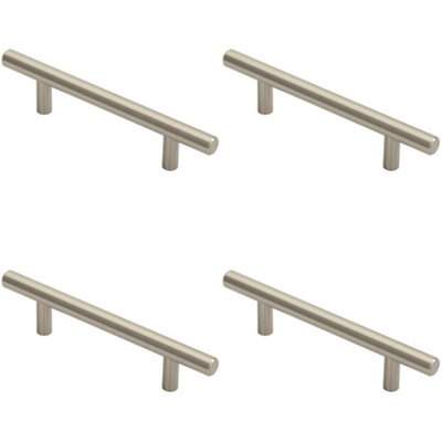 4x Round T Bar Cabinet Pull Handle 156 x 12mm 96mm Fixing Centres Satin Nickel