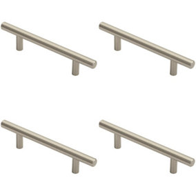 4x Round T Bar Cabinet Pull Handle 156 x 12mm 96mm Fixing Centres Satin Nickel