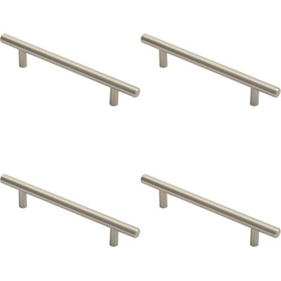 4x Round T Bar Cabinet Pull Handle 188 x 12mm 128mm Fixing Centres Satin Nickel