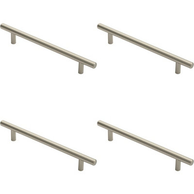 4x Round T Bar Cabinet Pull Handle 220 x 12mm 160mm Fixing Centres Satin Nickel