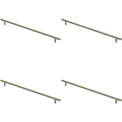 4x Round T Bar Cabinet Pull Handle 412 x 12mm 352mm Fixing Centres Satin Nickel