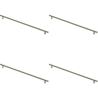 4x Round T Bar Cabinet Pull Handle 508 x 12mm 448mm Fixing Centres Satin Nickel