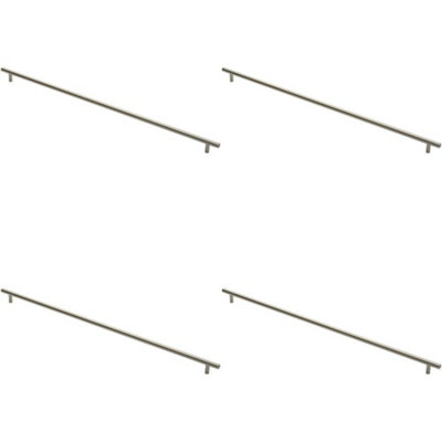 4x Round T Bar Cabinet Pull Handle 668 x 12mm 608mm Fixing Centres Satin Nickel
