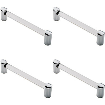 4x Round Tube Pull Handle 148 x 16mm 128mm Fixing Centres Clear & Chrome