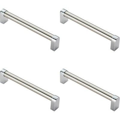 4x Round Tube Pull Handle 176 x 16mm 160mm Fixing Centres Satin Nickel ...