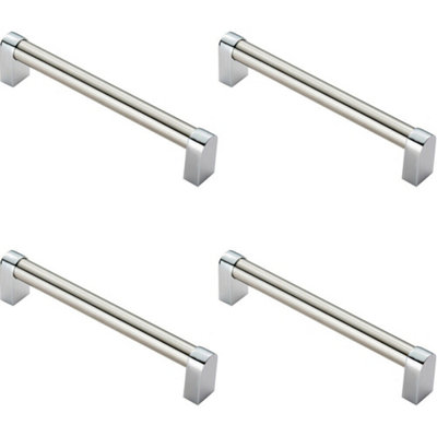 4x Round Tube Pull Handle 176 x 16mm 160mm Fixing Centres Satin Nickel & Chrome