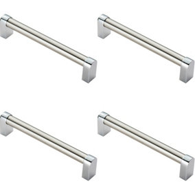 4x Round Tube Pull Handle 176 x 16mm 160mm Fixing Centres Satin Nickel & Chrome