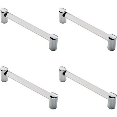 4x Round Tube Pull Handle 180 x 16mm 160mm Fixing Centres Clear & Chrome