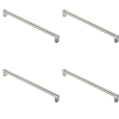 4x Round Tube Pull Handle 336 x 16mm 320mm Fixing Centres Satin Nickel & Chrome