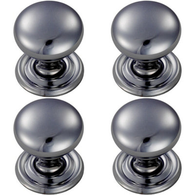 4x Round Victorian Cupboard Door Knob 32mm Dia Polished Chrome Cabinet Handle