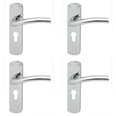 4x Rounded Curved Bar Handle on Euro Lock Backplate 170 x 42mm Polished Chrome Price Comparisons | Compare The Build