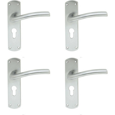 4x Rounded Curved Bar Handle on Euro Lock Backplate 170 x 42mm Satin Chrome Price Comparisons | Compare The Build