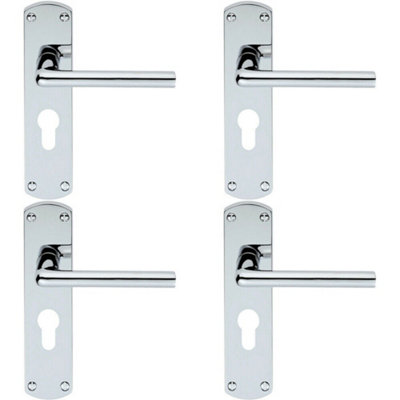 4x Rounded Straight Bar Lever on Euro Lock Backplate 170 x 42mm Polished Chrome Price Comparisons | Compare The Build