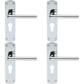 4x Rounded Straight Bar Lever on Euro Lock Backplate 170 x 42mm Polished Chrome