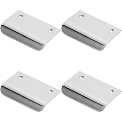 4x Semi Concealed Cabinet Finger Pull Handle 52mm Fixing Centres Polished Chrome