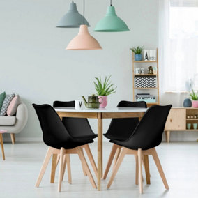 4x SL Modern Black Tulip Dining Chairs Padded Seat with Wood Legs Modern Home Kitchen