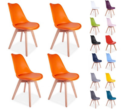 4x SL Modern Orange Tulip Dining Chairs Padded Seat with Wood Legs Modern Home Kitchen