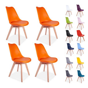 4x SL Modern Orange Tulip Dining Chairs Padded Seat with Wood Legs Modern Home Kitchen