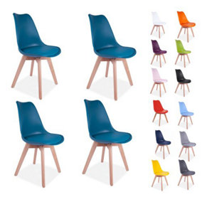 4x SL Modern Tulip Dining Chairs Padded Seat with Wood Legs Modern Home Kitchen in Blue Ocean Colour