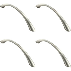 4x Slim Bow Cabinet Pull Handle 128mm Fixing Centres Satin Nickel 157 x 29mm