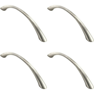 4x Slim Bow Cabinet Pull Handle 224mm Fixing Centres Satin Nickel 287 x 34mm