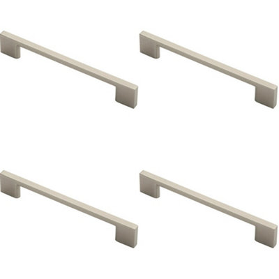 4x Slim D Shape Pull Handle 152 x 7.5mm 128mm Fixing Centres Satin Nickel