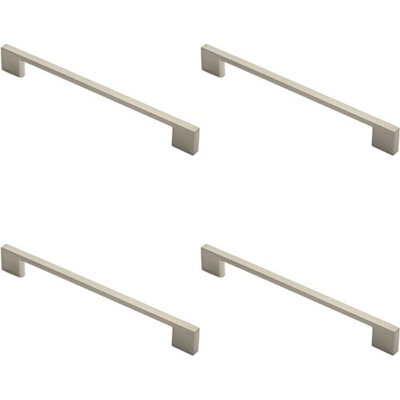 4x Slim D Shape Pull Handle 220 x 8.5mm 192mm Fixing Centres Satin Nickel