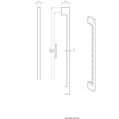 4x Slim D Shape Pull Handle 290 x 9mm 256mm Fixing Centres Polished Chrome